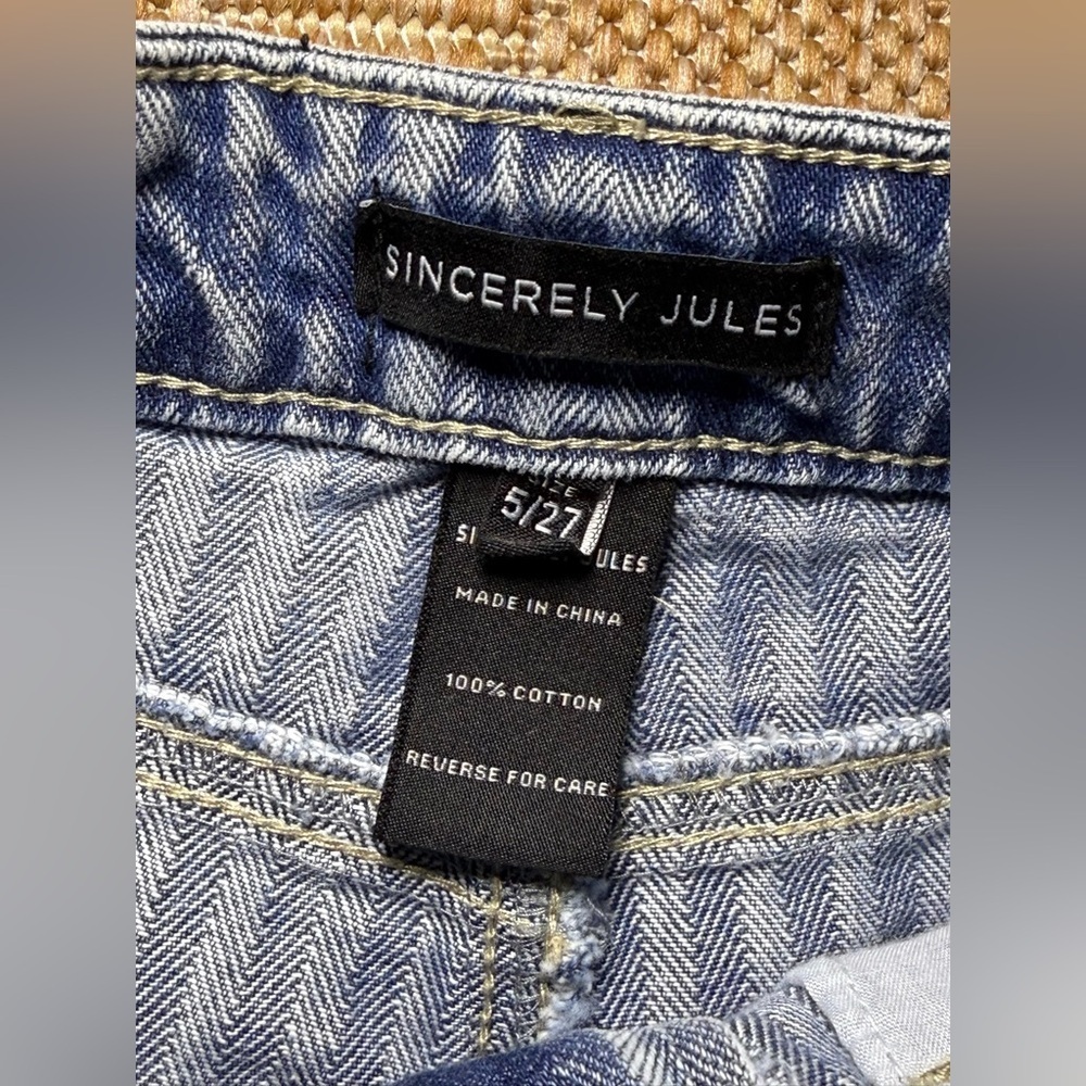 Sincerely Jules Striped 90's Straight Denim Jeans,Medium Wash,Women's Size 5/27 - Picture 9 of 10